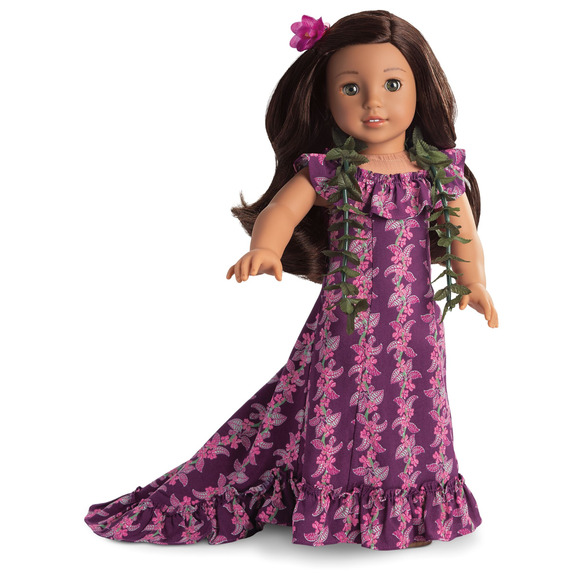 American Girl NANEA'S HOLOKU DRESS Long Hawaiian Gown Lei & Orchid Hair Flower - Picture 2 of 7